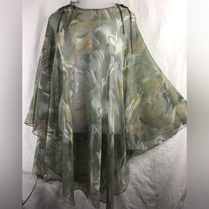 Chic Olive Green Printed Tunic Top Sheer Immaculate Condition 5x Oversized